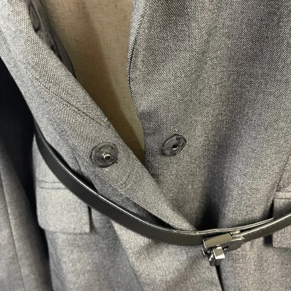 CALVIN KLEIN Gray Single Breasted Black Belt Blazer Jacket Career Women's 14